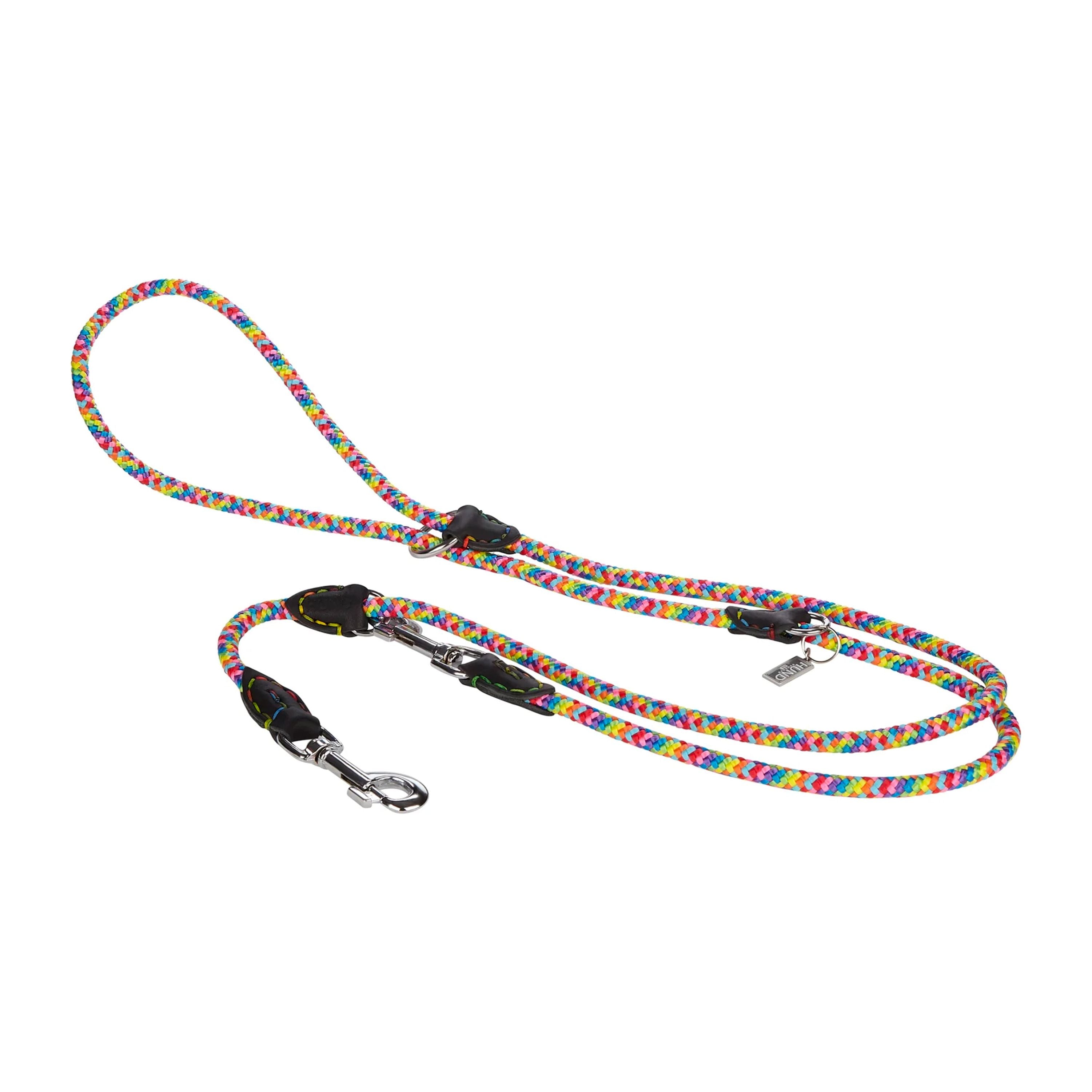 Holbaek Rainbow 6 In 1 Rope And Leather Padded Leash Extra Small to Medium Sized Dogs 8mm 1 4 6mm Thick